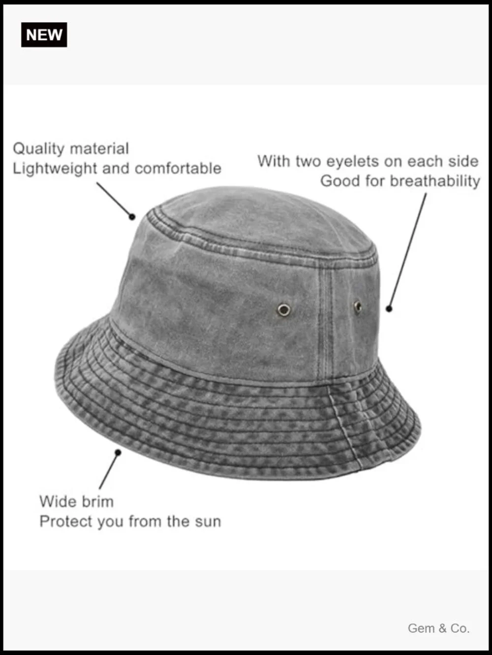 2-Pack Unisex Washed Cotton Bucket Hat with Wide Brim